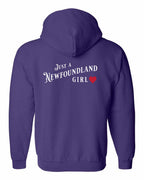 Just a NFLD Girl Red Heart Left Chest and Back Zip Hoodie - Unisex