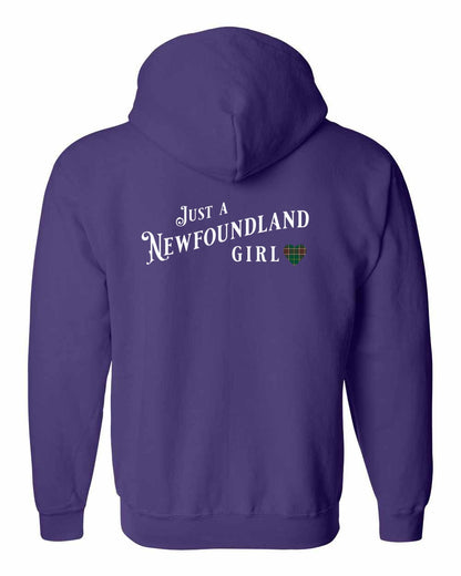 Just a Newfoundland Girl Tartan Left Chest and Back Zip Hoodie