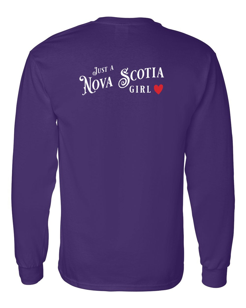 Just a Nova Scotia Girl Red Heart Left Chest and Back Long Sleeve Tee