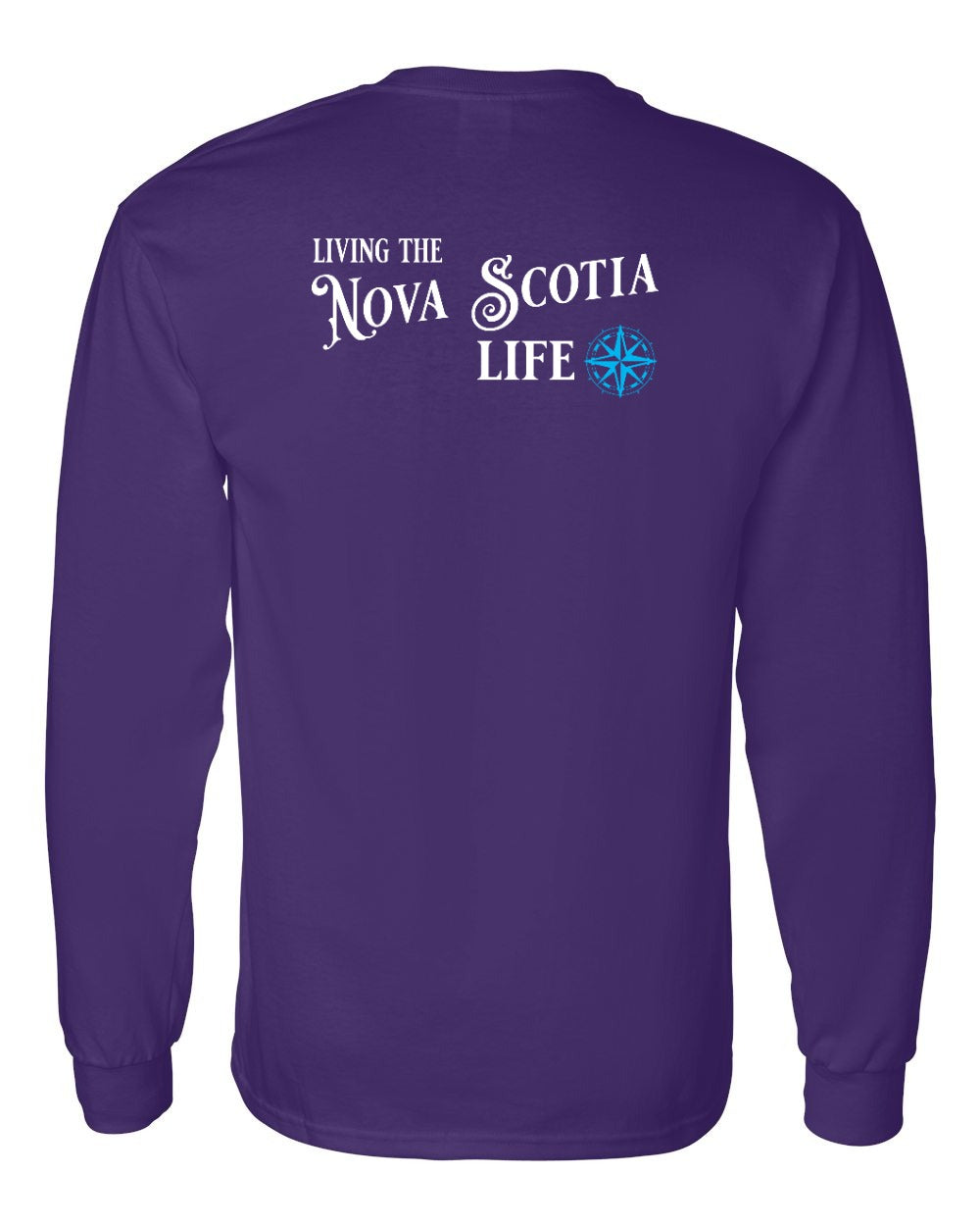 Living the Nova Scotia Life blue Left Chest and Back Long Sleeve Tee