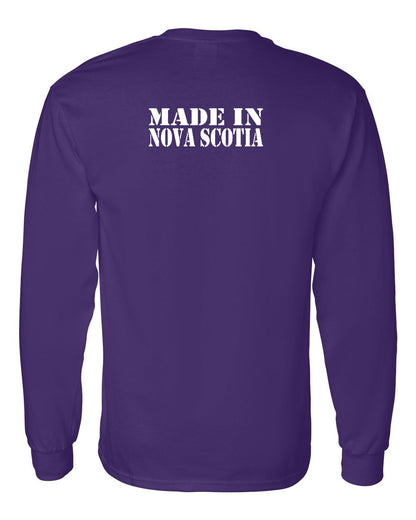 Made In Nova Scotia ( White Lettering) Left Chest and Back Long Sleeve Tee