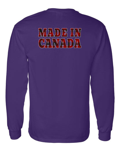 Made in Canada Plaid Background Left Chest and Back Long Sleeve