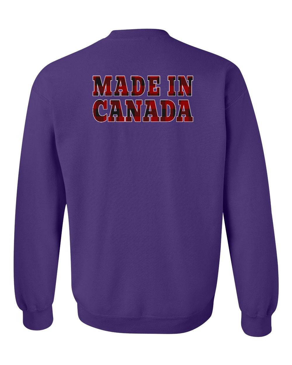 Made in Canada Plaid Background Left Chest and Back Crewneck Sweatshirt - Gildan Canada (sewn Internationally) - Unisex