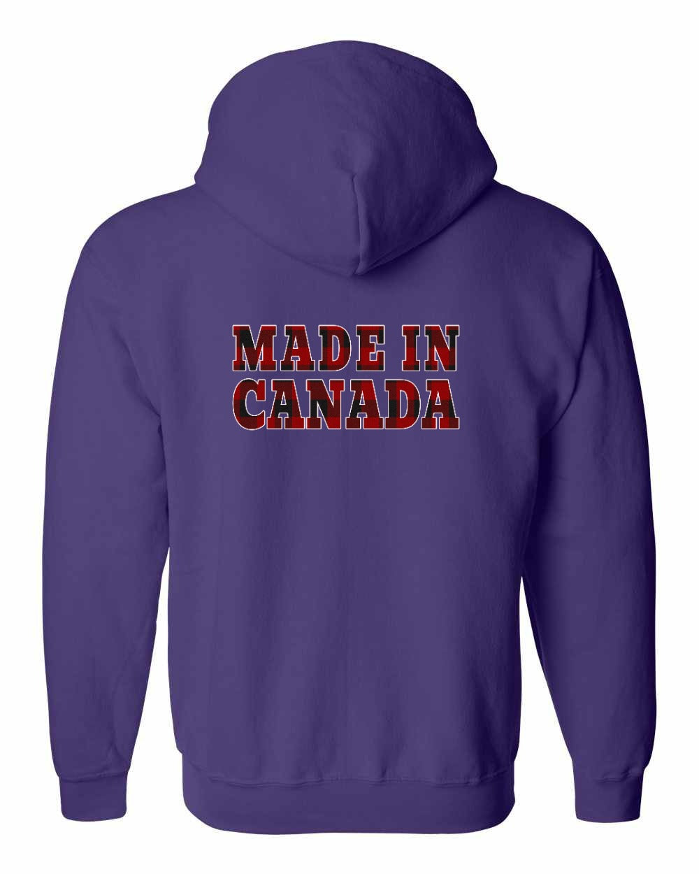 Made in Canada Plaid Background Left Chest and Back Zip Hoodie - Gildan Canada (sewn Internationally)