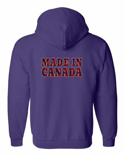 Made in Canada Plaid Background Left Chest and Back Zip Hoodie - Gildan Canada (sewn Internationally)