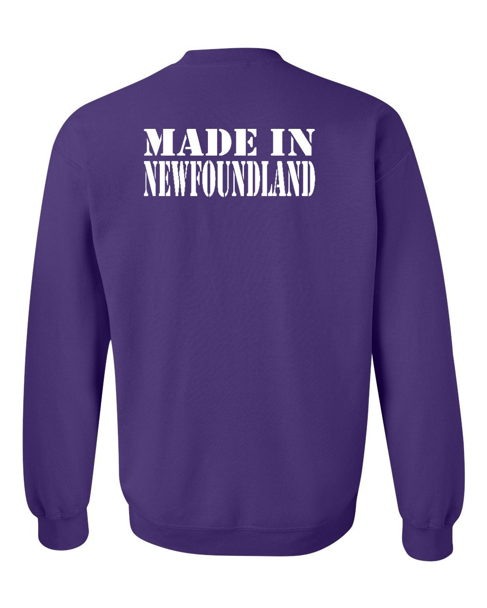 Made In NFLD ( White Lettering) Left Chest and Back Crewneck Sweatshirt - Unisex
