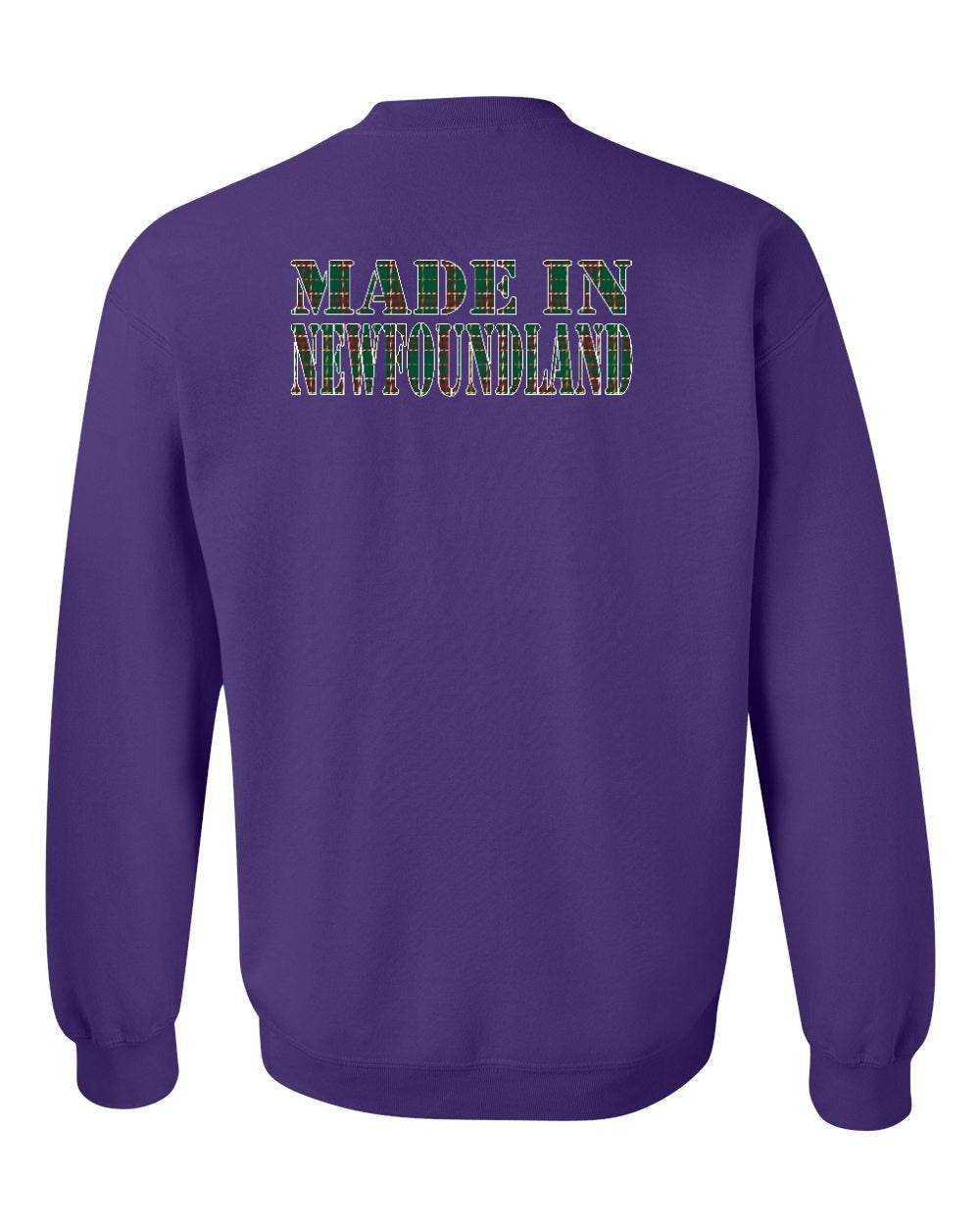 Made In NFLD ( Tartan Lettering) Left Chest and Back Crewneck Sweatshirt - Unisex