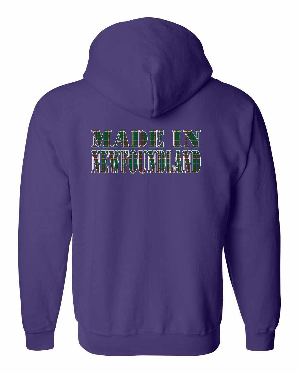 Made In NFLD ( Tartan Lettering) Left Chest and Back Zip Hoodie - Unisex