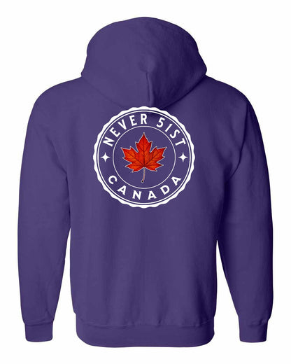 Never 51st Leaf Left Chest and Back Zip Hoodie - Gildan Canada (sewn Internationally)