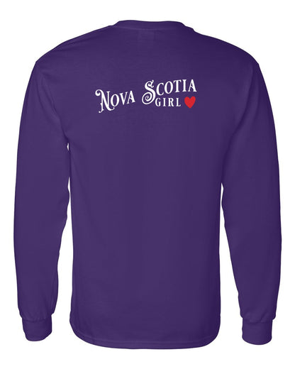 Nova Scotia Girl Red Heart Left Chest and Back Long Sleeve Tee