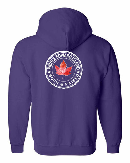 Born and Raised Prince Edward Island Left Chest and Back Zip Hoodie - Gildan Canada (sewn Internationally)