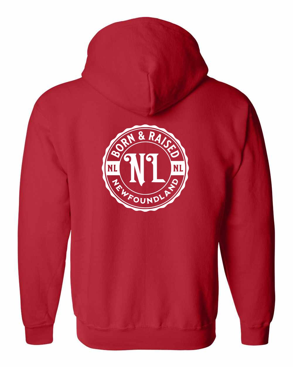 Born & Raised NFLD Left Chest And Back Zip Hoodie - Unisex