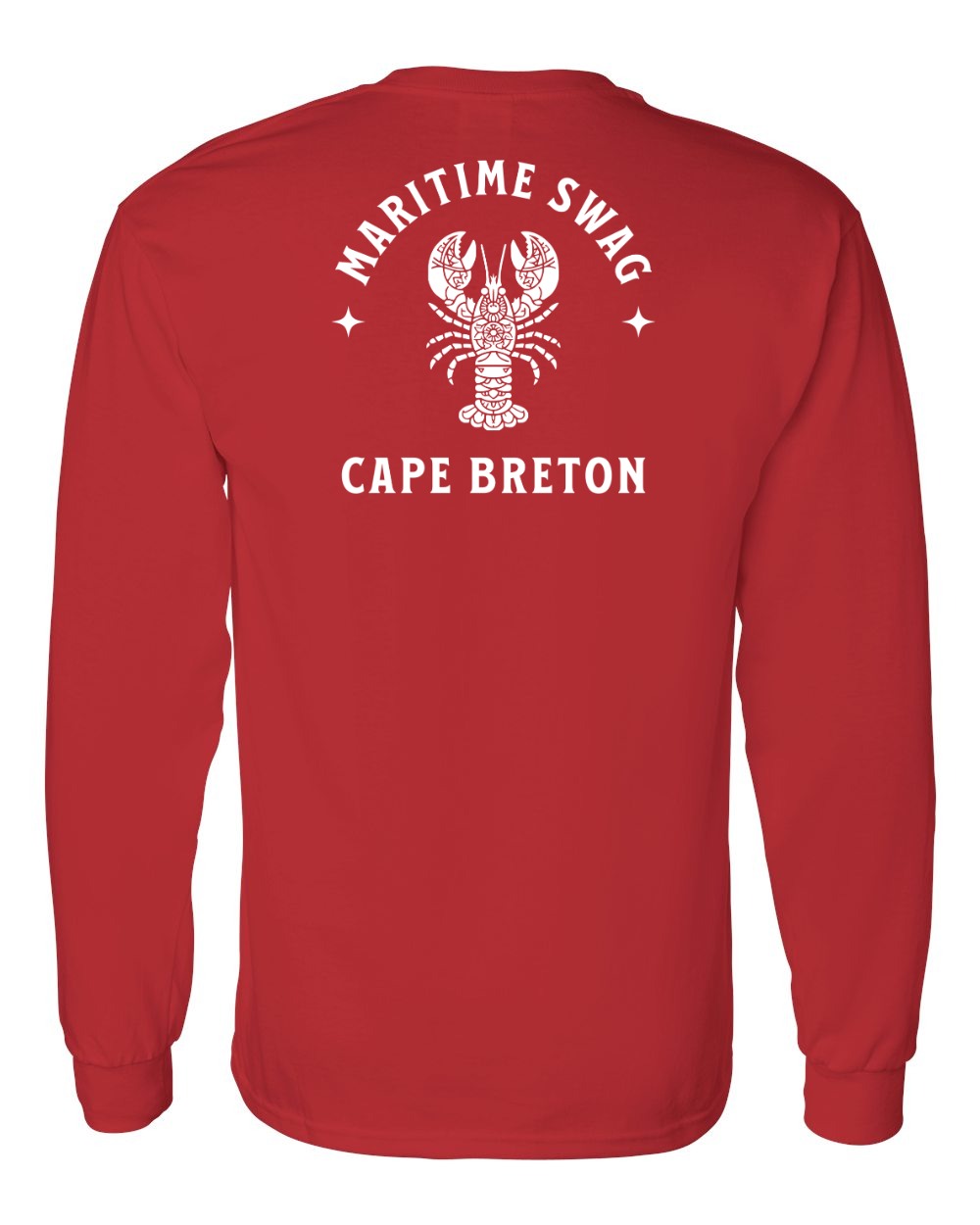 Maritime Swag Cape Breton Mandala white Lobster Left Chest and Back Long Sleeve Tee