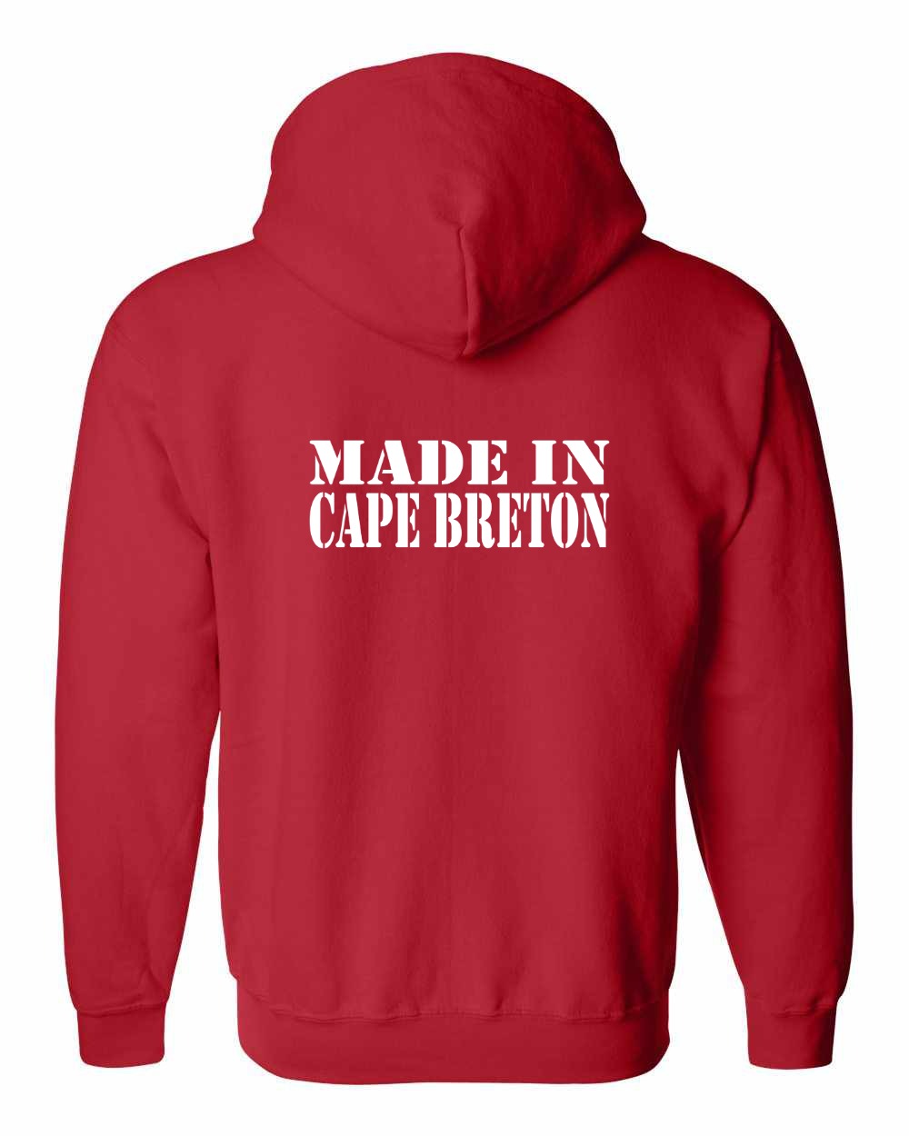 Made In Cape Breton White Left Chest and Back Zip Hoodie