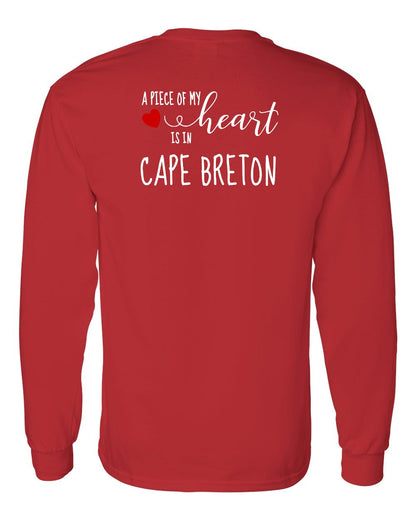 A piece of My heart in Cape Breton (Red Heart) Left Chest and Back Long Sleeve Tee