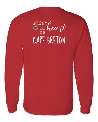 A piece of My heart in Cape Breton (Tartan Heart) Left Chest and Back Long Sleeve Tee