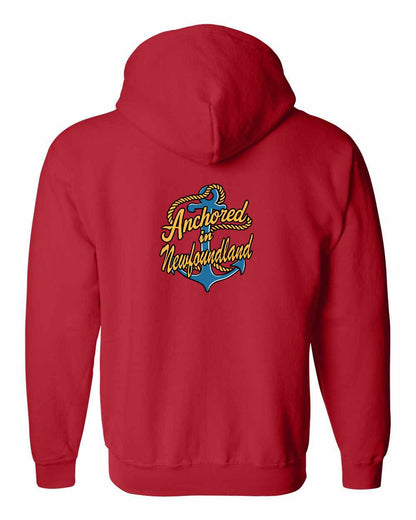 Anchored in Newfoundland (New Design) Left Chest and Back Zip Hoodie