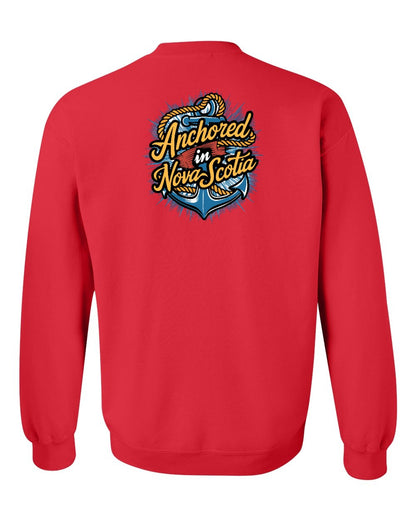 Anchored In Nova Scotia (Old Design) Left Chest and Back crew-neck