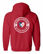 Born and Raised NFLD Heart Flag Left Chest & Back Zip Hoodie - Unisex