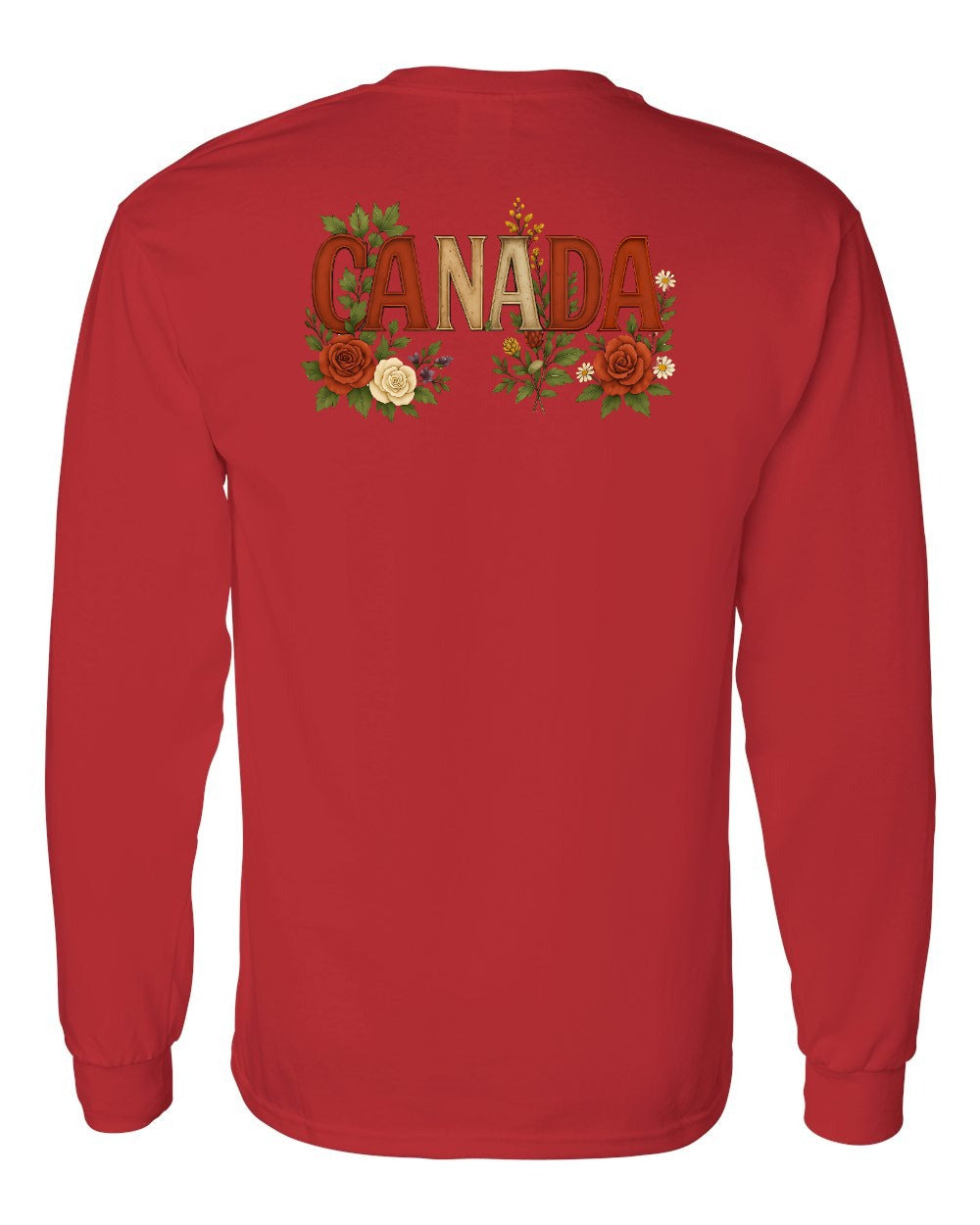 Canada Flowers Left Chest and Back Long Sleeve - Gildan Canada (sewn Internationally) - Unisex