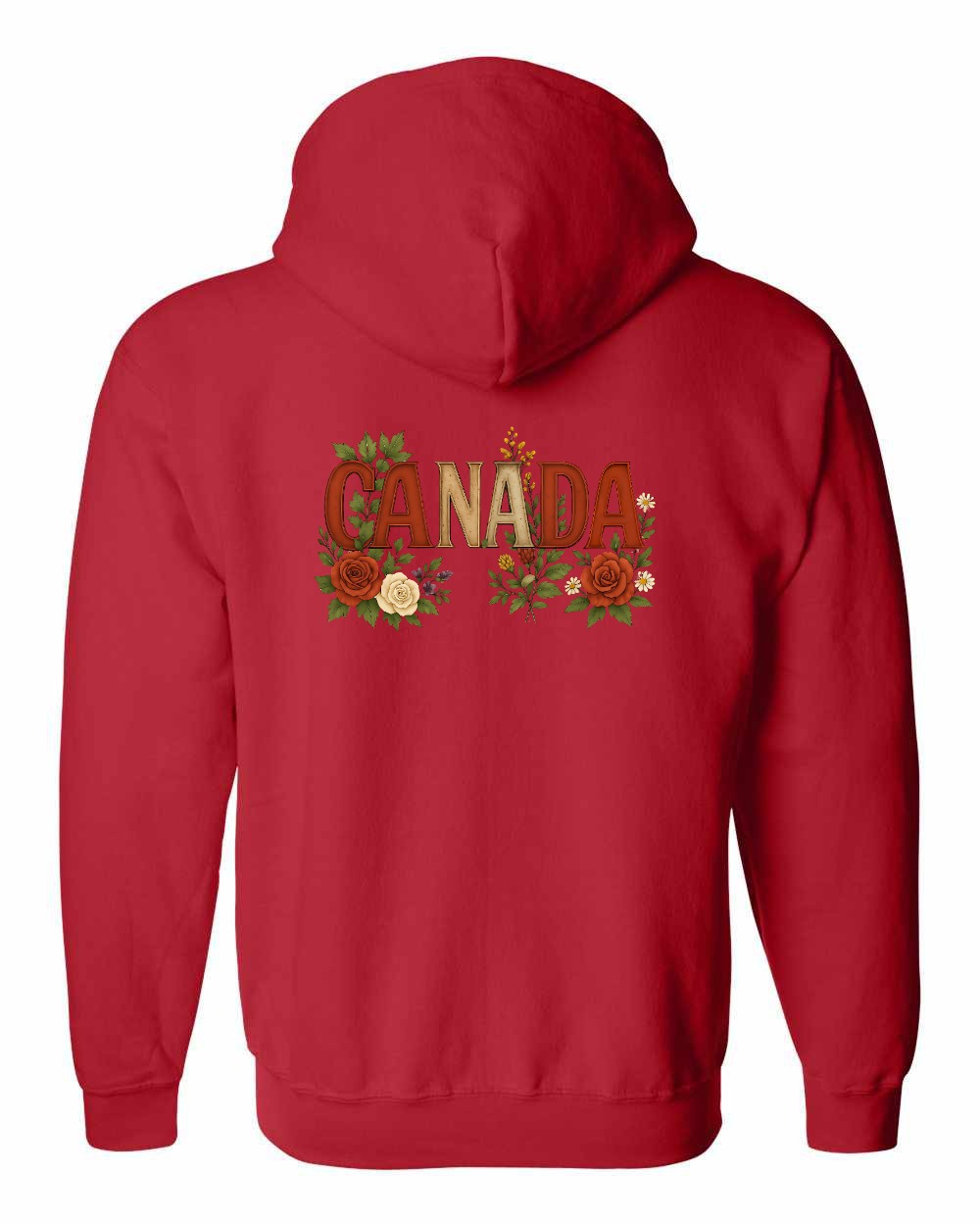 Canada Flowers Left Chest and Back Zip Hoodie - Gildan Canada (sewn Internationally) - Unisex