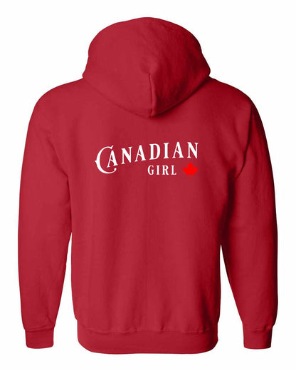 Canadian Girl  Leaf Left Chest and Back Zip Hoodie - Gildan Canada (sewn Internationally)