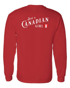 Just A Canadian Girl (Heart Flag) Left Chest and Back Long Sleeve - Gildan Canada (sewn Internationally) - Unisex