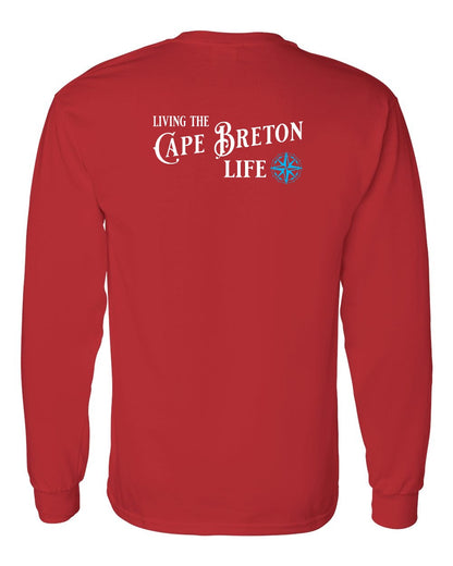 Living the Cape Breton Life blue Left Chest and Back Long Sleeve Tee