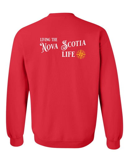 Living the Nova Scotia Life yellow Left Chest and Back crew-neck