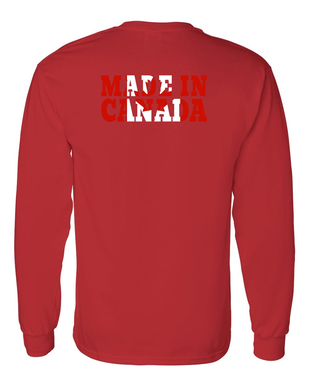 Made in Canada Flag Background Left Chest and Back Long Sleeve - Gildan Canada (sewn Internationally) - Unisex