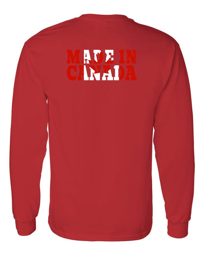 Made in Canada Flag Background Left Chest and Back Long Sleeve
