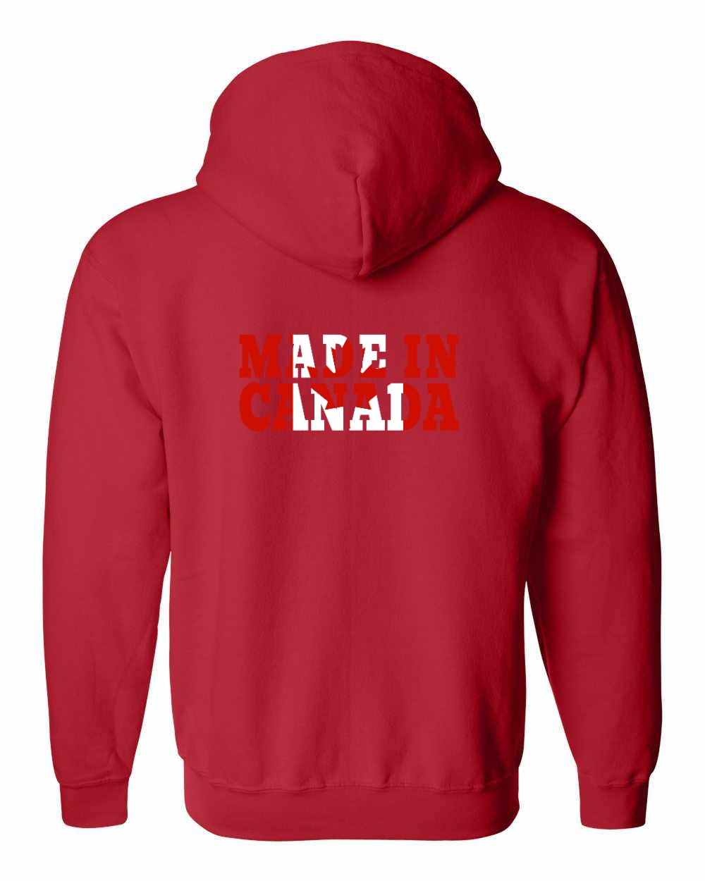 Made in Canada Flag Background Left Chest and Back Zip Hoodie - Gildan Canada (sewn Internationally) - Unisex