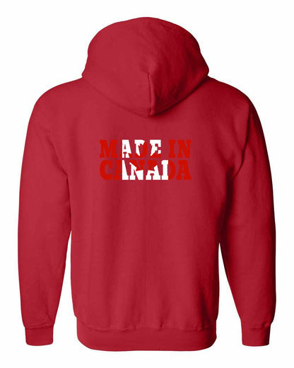 Made in Canada Flag Background Left Chest and Back Zip Hoodie - Gildan Canada (sewn Internationally)