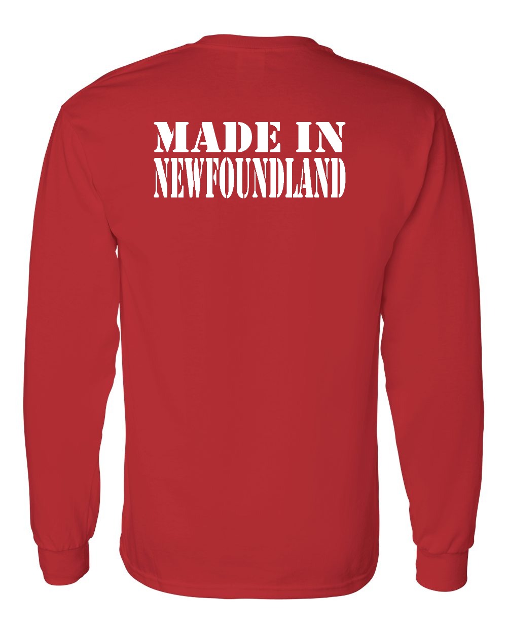 Made In NFLD ( White Lettering) Left Chest and Back Long Sleeve - Unisex