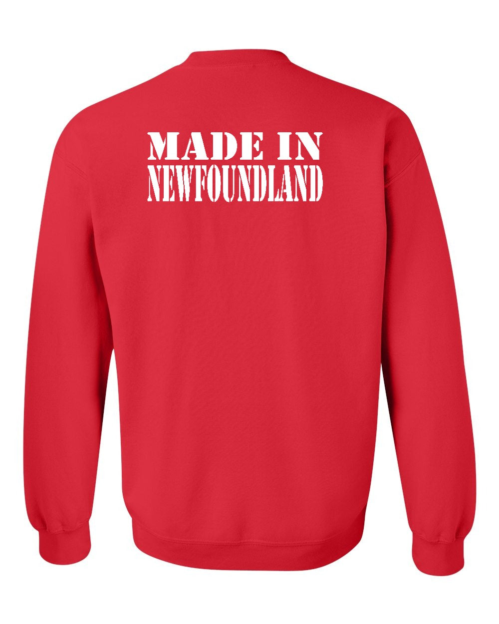 Made In NFLD ( White Lettering) Left Chest and Back Crewneck Sweatshirt - Unisex
