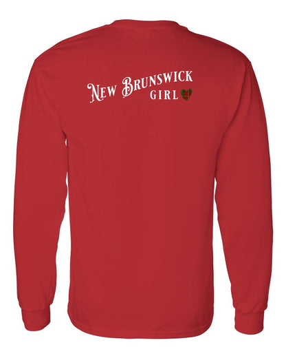 New Brunswick Girl Tartan heart Left Chest and Back Long Sleeve Tee