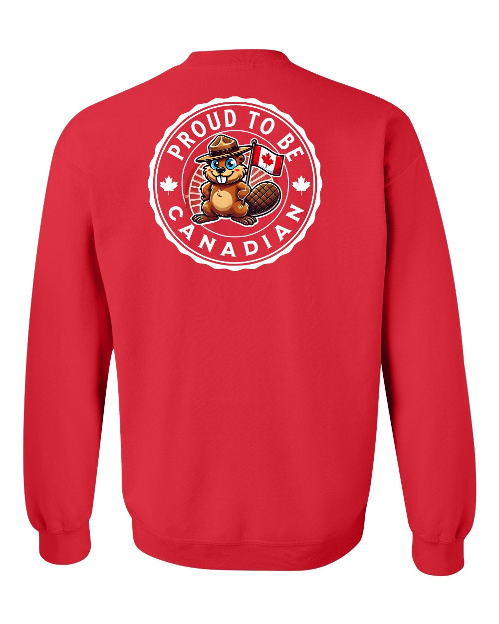 Proud to be Canadian Beaver Left Chest and Back Crewneck Sweatshirt - Gildan Canada (sewn Internationally) - Unisex