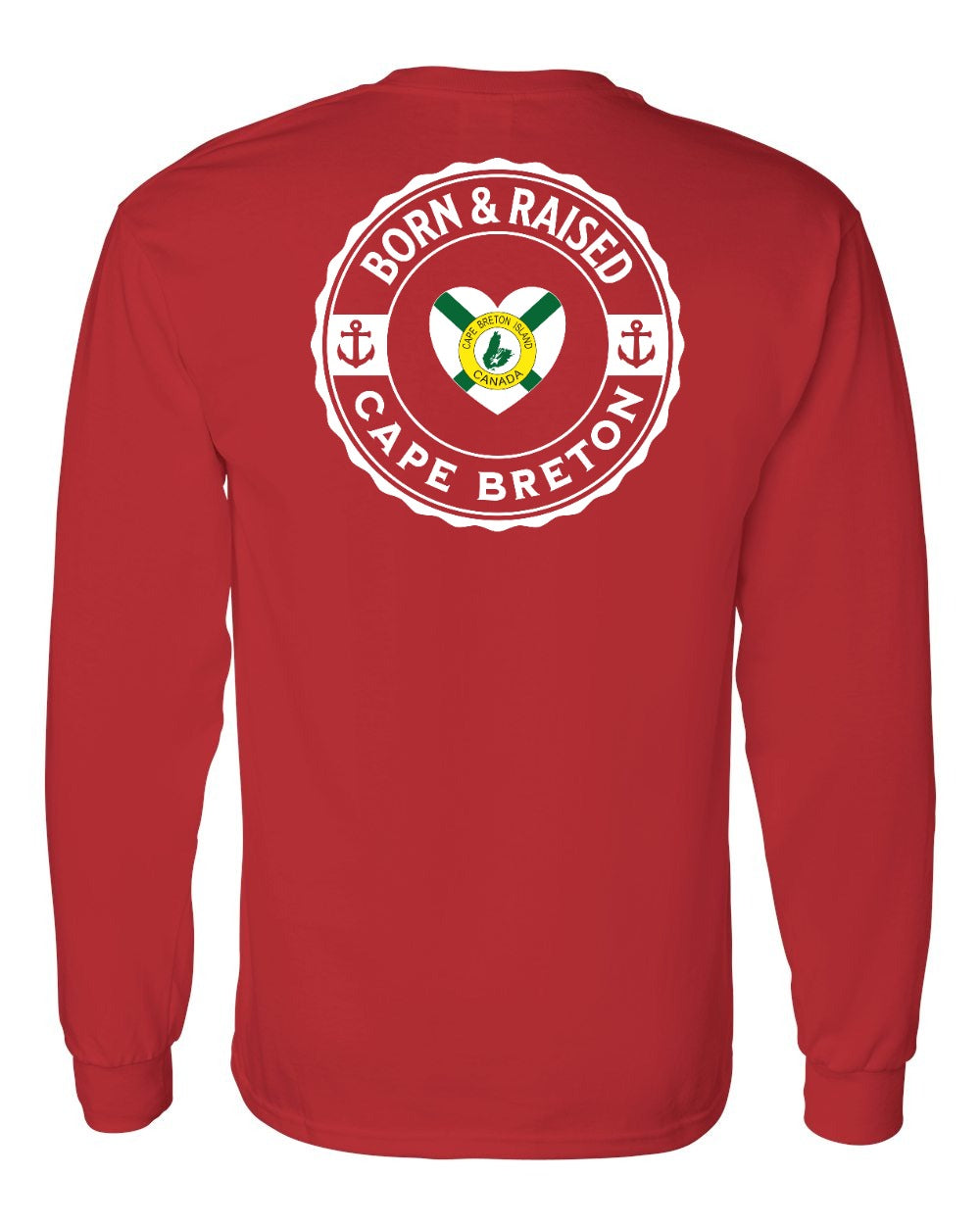 Born and Raised CB Heart Flag Left Chest & Back Long Sleeve Tee - Unisex