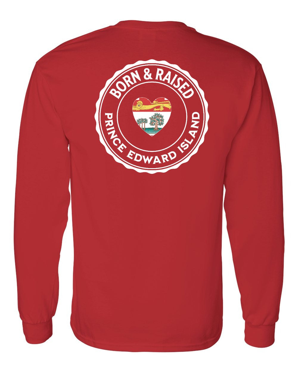 Born and Raised PEI Heart Flag Left Chest & Back Long Sleeve Tee - Unisex