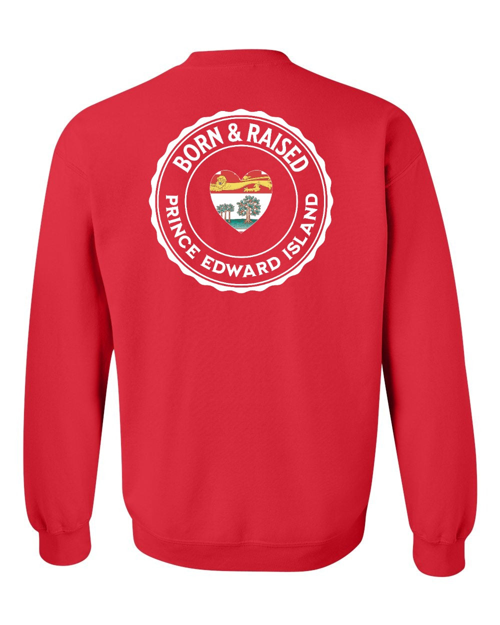 Born and Raised PEI Heart Flag Left Chest & Back Crewneck Sweatshirt - Unisex
