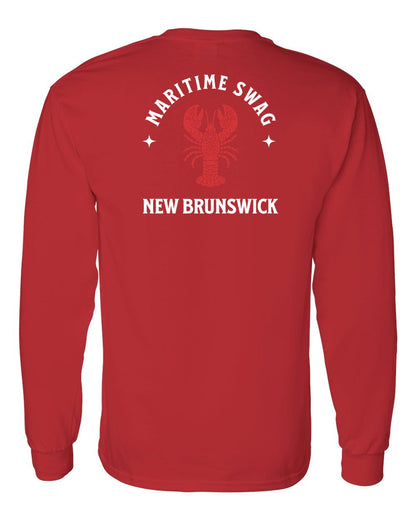 Maritime Swag New Brunswick Mandala Red Lobster Left Chest and Back Long Sleeve Tee