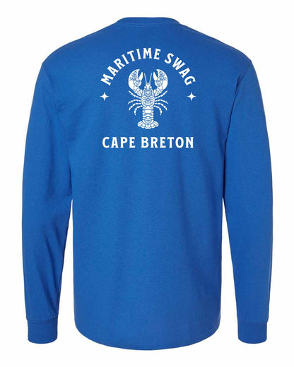 Maritime Swag Cape Breton Mandala white Lobster Left Chest and Back Long Sleeve Tee