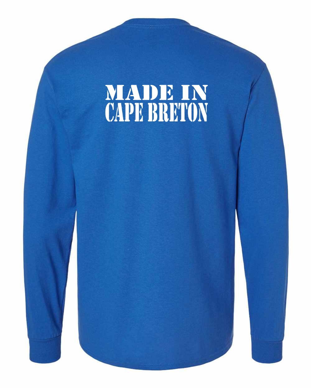 Made In Cape Breton White Left Chest and Back Long Sleeve Tee