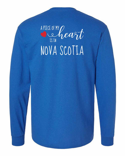 A piece of My heart in Nova Scotia (Red Heart) Left Chest and Back Long Sleeve Tee