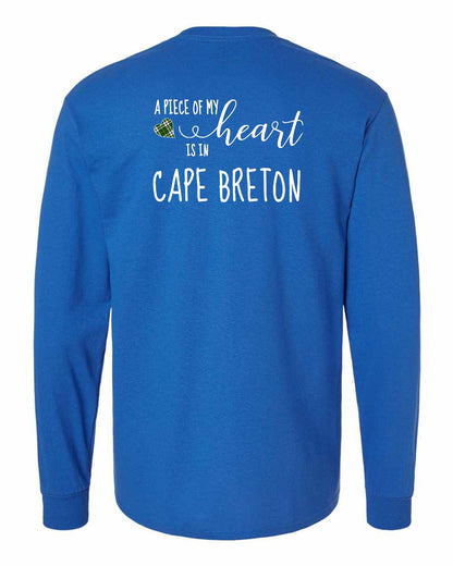 A piece of My heart in Cape Breton (Tartan Heart) Left Chest and Back Long Sleeve Tee