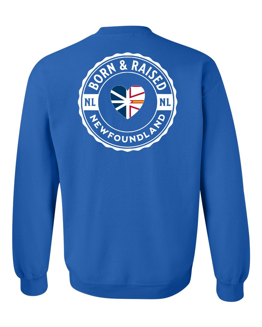 Born and Raised NFLD Heart Flag Left Chest & Back Crewneck Sweatshirt - Unisex