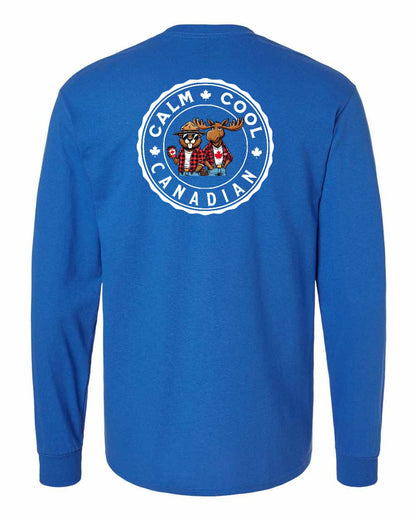 Calm Cool Moose and Beaver Left Chest and Back Long Sleeve