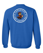 Canadiano just Coffee EH! Rosie Sunglasses Left Chest and Back Crewneck Sweatshirt - Gildan Canada (sewn Internationally) - Unisex