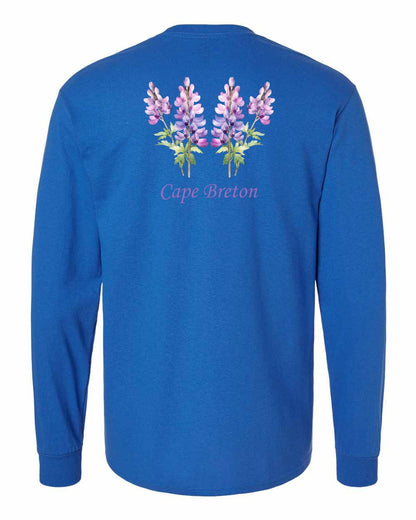 Cape Breton Lupin Left Chest and Back Long Sleeve Tee
