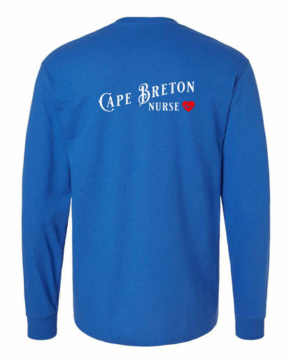 Cape Breton Nurse Left Chest and Back Long Sleeve Tee